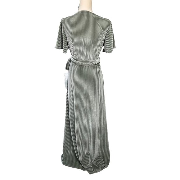 Baltic Born Andi Velvet Ribbed Dusty Sage Green Wrap Maxi Dress V-Neck Size XL - Picture 4 of 8